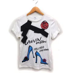 ランバンオンブルー LANVIN en Bleu プリント リボンモチーフ Tシャツ カットソー 半袖 丸首 コットン 綿 38 ホワイト 白 /FT31