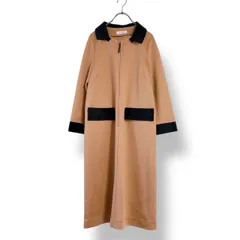 machiko jinto マチコジント ワンピース ひざ丈ワンピース ロングワンピース Mサイズ ベージュ ブラック バイカラー 襟付き ジップアップ フロントジップ 長袖 七分袖 無地 シンプル 配色デザイン Aライン フレアシルエット きれいめ 上品