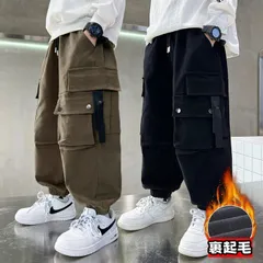 送料無料 子供服 男の子 ロングパンツ カーゴパンツ ジュニア 長ズボン ボトムス 裹起毛 ゆったり シンプル ウエストゴム 無地 スポーツ ゆったり ボトムス 普段着 カジュアル