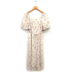 ウィルセレクション WILLSELECTION シフォン ワンピース フレア ロング バラ柄 リボン オフショルダー 半袖 M ベージュ /NT29