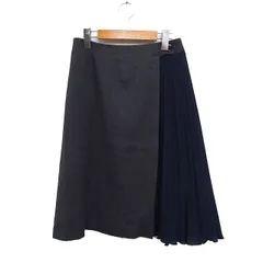 エフデ ef-de 切替プリーツ フレアスカート ひざ丈 無地 ウール混 9 チャコール /FT11