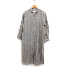 シンプリシテェ SIMPLICITE ストライプ シャツワンピース 長袖 ロング バンドカラー グレー 灰 /FT12