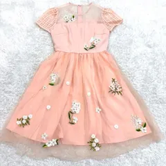 ✨極美品✨Chesty　チェスティー　オーガンジー　フラワー　ワンピース　刺繍　チュールレース　シアー　サーモンピンク　size　0