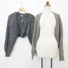 ジーユー GU カーディガン 2枚セット ボレロ 長袖 ショート丈 メランジニット 緑 グレー グリーン L