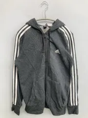 adidas アディダス パーカー M グレー スウェット コットン 無地 ブランドロゴ ライン柄 ジップアップ 長袖