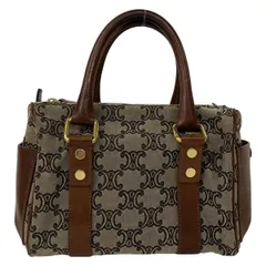 CELINE(セリーヌ) ハンドバッグ マカダム柄 ダークブラウン×アイボリー×ブラウン ミニボストン レザー