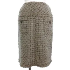 インゲボルグ INGEBORG ラメ ツイード タイト スカート ひざ丈 マルチカラー 3 9号 ■GY99