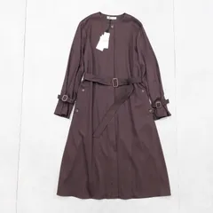 【新品同様】Aquascutum 　アクアスキュータム　 ノーカラーコート　スプリングコート　ロング　ベルト　レーヨン　ポリエステル　ブラウン　日本製　レディース　8　a00734