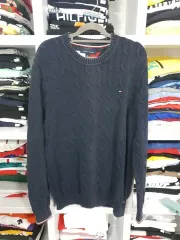 トミーヒルフィガー ネイビー ケーブル ニット XL