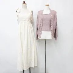 グレイル GRL ワンアフター アナザー ナイスクラップ one after another NICE CLAUP アンサンブルニット キャミワンピース 2点セット 長袖 羽織 キャミ パール ロング シャーリング ピンク アイボリー F
