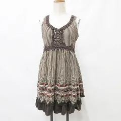 アクシーズファム axes femme チュニック ノースリーブ ティペット付き ファー レース ストライプ ブラウン ベージュ レッド 茶 赤 M