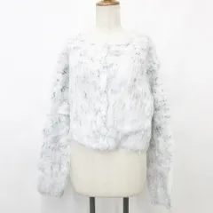 ミスティック mystic カーディガン 長袖 ノーカラー シャギー グレー 白 ホワイト F