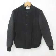ラモンド LA MOND ジャケット ブルゾン スタジャン 中綿 リブ ウール混 黒 グレー ブラック M
