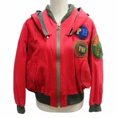 ピンクハウス PINK HOUSE ヴィンテージ ブルゾン ジャケット ロゴワッペン ジップアップ 切替 リブ フード 赤 レッド M 0327