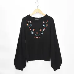 OLIVE girl オリーブ ガール 花柄刺繍 クルーネック ボリューム スリーブ ニット プルオーバー レディース M ブラック 黒 ボリュームスリーブ セーター 長袖 6047302-00 _