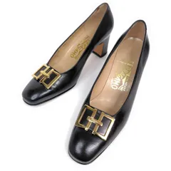 ★美品★Salvatore Ferragamo フェラガモ パンプス 5.5D ゴールド装飾 チャンキーヒール ローファー