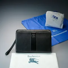 【保管袋・ショッパー付】BURBERRY バーバリー オールレザー セカンドバッグ クラッチバッグ 黒 ホースロゴ ノバチェック