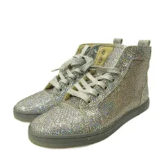 クリスチャンルブタン Christian louboutin 美品 グリッター スニーカー シューズ ハイカット ラメ 36.5 23.5cm シルバーカラー 0121 ■MNK4