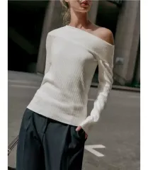 新品/ザラ アシンメトリー ソフト ゴージ トップス オフショルダー クリーム S