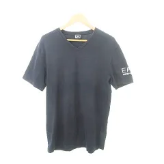 エンポリオアルマーニ EMPORIO ARMANI EA7 アームワッペン Vネック Tシャツ 半袖 カットソー XLサイズ 紺 ネイビー ■MET1