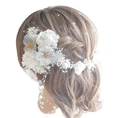 [Lomeri] ロメリ ゴールド カチューシャ ドライフラワーの髪飾り 成人式 卒業式 結婚式 袴 ゴールド A110 (シルバー×パール) 0