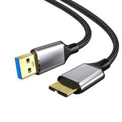 USB3.0 케이블 Micro B 하드 디스크 케이블 USB 타입 A 남성 - 마이크로 B 남성 5Gbps 데이터 고속 전송 고내구성 나일론 뜨개질 외장 HDD/SSD, Blu-ray, BD 드라이브, 디지털 카메라용 (2m)