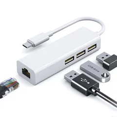 USB C LAN 変換アダプター 4in1 USB C ハブ 有線LANアダプター USB2.0 to RJ45 10/100Mbps USB-C給電ポート USBポート 高速転送 ドライバ不要 プラグアンドプレイ Windows/Mac OS/L ...