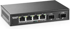 MokerLink 4ポート2.5Gイーサネットスイッチ、2x10G SFP、4 x 2.5Gigabit Base-Tポート、10/100/1000Mbps対応、メタル製アンマネージドファンレスネットワークスイッチ