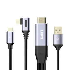 HDMI to USB C ケーブル 4K＠60Hz 2.5ｍ L字 USB-C給電 L字 AR グラス HDMIからUSB-Cへ変換アダプター モバイルモニター USB-A タッチ機能サポート 変換ケーブル Thunderbolt 3対応 AR メ ...