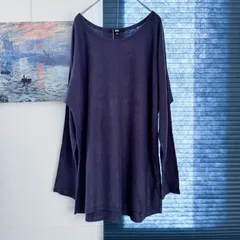 M【超やわらか | UNIQLO / ユニクロ 】カシミア混 ゆったりストレッチカットソー ネイビーパープル 長袖 T457_23E3328