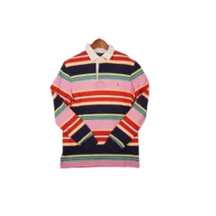 【美品】ポロラルフローレン ラガーシャツ カスタムフィット M マルチカラー ボーダー 長袖 Polo Ralph Lauren Rugby Shirt Custom Fit Multi-color Striped