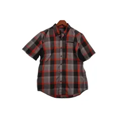 ハーレーダビッドソン 半袖シャツ L チェック柄 背面刺繍 ロゴ テック素材 Harley-Davidson Short Sleeve Plaid Shirt Size L Embroidered Logo Tech Fabric