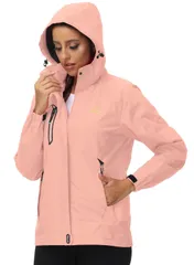 新品 [YSENTO] レディース アウトドア ジャケット 防風ジャケット 撥水加工 多機能 防風透湿 登山 上着 取り外す可能 フード付き 胸ポケット ウインドブレーカー 旅行 四季対応 スポーツ アウター 03ピンク L