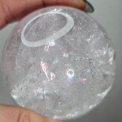 美 レインボー クリア スフィア 本水晶 置物 丸玉 虹入り 天然石 No521
