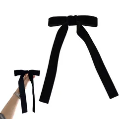 ベルベット ヘアアクセサリー おしゃれ ブラック 髪留め リボン バレッタ リボン かわいい ポニーテール ヘアアクセ ヘアクリップ