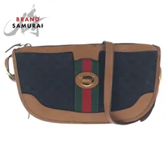 GUCCI グッチ ヴィンテージ オールドグッチ シェリーライン ブラック ブラウン GGキャンバス/レザー ショルダーバッグ レディース 504804【中古】