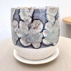 陶器鉢　花模様【在庫】観葉植物　鉢　4号　受け皿付き