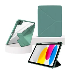 ipadmini6ケース ipadmini7 ケース 第6世代 第7世代 ペン収納 軽量 薄型 ミニ スタンド オートスリープ 縦 置き 全面保護 (グリーン)