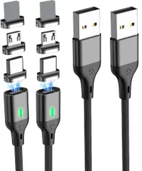マグネット 充電ケーブル USB 急速充電 高速データ転送 3in1 iPhone Type-C led USBC Micro マグネット式 磁石 タイプc じゅうでんケーブル 充電器 android 等対応 (2m*2)