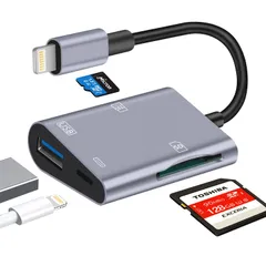 【2025 MFi認証品】 iPhone SDカードリーダー 4in1 Lightning usb変換アダプタ・SDカード・microSDカード・急速充電 | デジタルカメラ カードリーダー | データ移行保存 | 高速読み取り・転送・コピー（双方向 ...