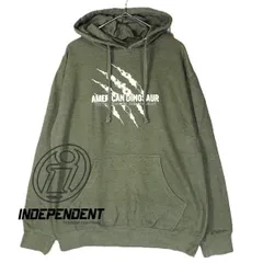 【送料600円～】【恐竜デザイン】INDEPENDENT TRADING COMPANY インディペンデント AMERICAN DINOSAUR WALKING DINOSANR  長袖パーカー Mサイズ （肩幅53.5cm）モスグリーン 【湘南倉庫】
