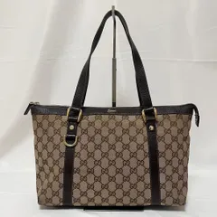GUCCI グッチ トートバッグ GGキャンバス レザー ベージュ ブラウン 141470