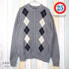 【送料600円～】【90年代ヴィンテージ】香港製 DOCKERS ドッカーズ アーガイル ケーブル平編み クルーネック 長袖ニット セーター Mサイズ（身幅54cm）ライトグレー 【湘南倉庫】USメンズ古着