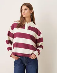 エイソス レディース トップス Tシャツ ポロシャツ ASOS DESIGN long sleeve stripe rugby polo in plum stripe Burgundy stripe バーガンディ