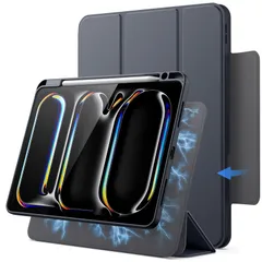 JETech 磁気式着脱可能ケース iPad Pro 11インチ M5/M4 (2025/2024)用 Pencilホルダー付き 取り外し可能 回転クリアカバー 縦/横スタンド機能 画面を浮かせて視聴可能 (グレー)