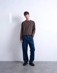トップマン メンズ トップス Tシャツ クロップド Topman cropped fit long sleeve tshirt BROWN ブラウン