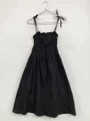 ワンピース ブラック 無地 リボン ミモレ・半端丈 袖なし フレア