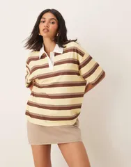 エイソス レディース トップス Tシャツ ASOS DESIGN short sleeve rugby collar tee in yellow stripes YELLOW イエロー