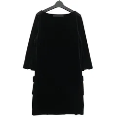 【美品】FOXEY フォクシー ベロアノワール 長袖ワンピース 黒 38 ロゴ金具 クルーネック フォーマル セレモニー 卒業式 入学式 2次会