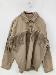 ZARA ザラ デニムジャケット USA S ベージュ 無地 フリンジ ビジュー フードなし ボタン留め